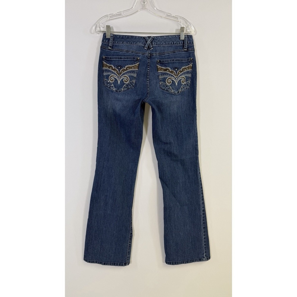 Vintage y2k CACHE Stretchy Denim Jeans Embellished Flared Bell Bottom Sz 8